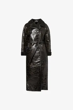 Saks Potts Womens Alexa Distressed Shearling Trench Coat Xs