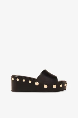 Maje Womens Studded Leather Wedge Mules Eur 36 / 3 Uk Women