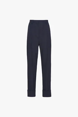 Prada Womens Tailored Mid-Rise Wool-Blend Trousers 4