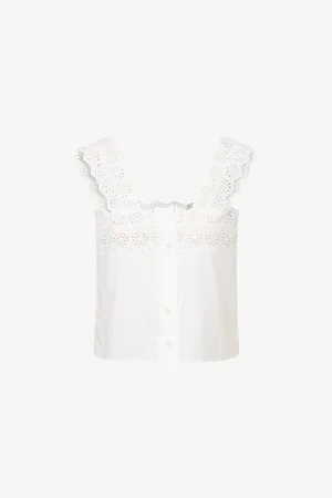 Frame Womens Broderie-Anglaise Cotton-Poplin Top Xs