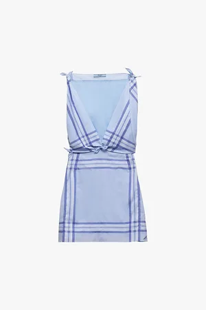 Prada Womens Check-Print Tied-Shoulder Cotton Mini Dress 4