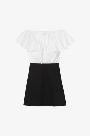 Claudie Pierlot Womens Contrast Short-Sleeve Cotton-Blend Mini Dress 6