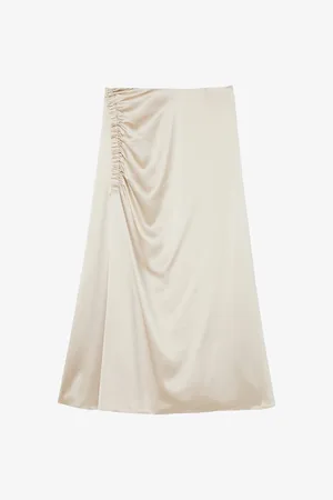 Joseph Womens Andrea Ruched Silk-Satin Midi Skirt 6