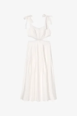 Sandro Womens Lace-Trim Cut-Out Linen-Blend Maxi Dress 6