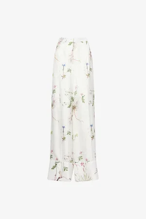 Erdem Womens Graphic-Pattern Wide-Leg Silk Trousers 8