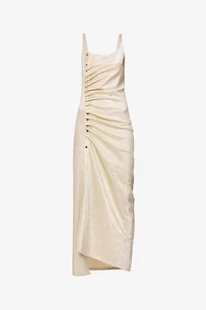 Paco rabanne Womens Scoop-Neck Ruched Stretch-Woven Maxi Dress 6