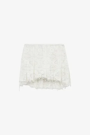 Loewe Womens Frayed-Hem Pleated Cotton-Blend Lace Mini Skirt 10