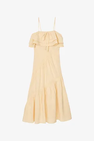 Sandro Womens Ruffled Sleeveless Linen-Blend Maxi Dress 6