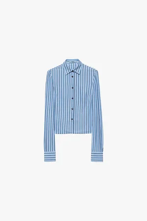 Prada Womens Striped Long-Sleeved Cotton-Piqué Shirt 8