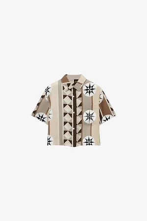 Loewe Womens Compass-Print Short-Sleeved Silk-Twill Shirt 8