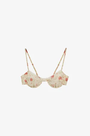 Prada Womens Poppy-Print Fitted Nylonette Bra 4