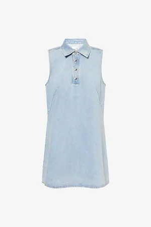 Frame Womens City Shift Polo-Collar Cotton-Blend Denim Mini Dress 6
