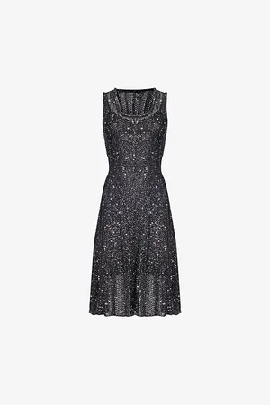 Alaïa Womens Sequin-Weave Sleeveless Knitted Mini Dress 10