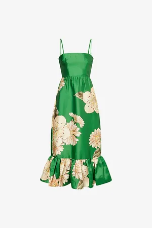 ALÉMAIS Womens Sage Floral Woven Midi Dress 6