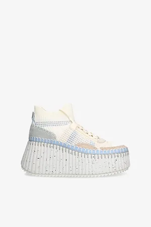 Chloé Womens Nama Runner Leather and Woven High-Top Trainers Eur 39 / 6 Uk Women