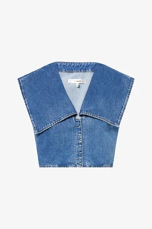 Frame Womens Bib Sleeveless Denim Blouse Xs