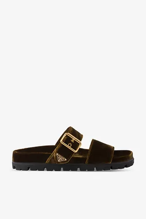 Prada Womens Brand-Plaque Buckled Velvet Sliders Eur 37 / 4 Uk Women
