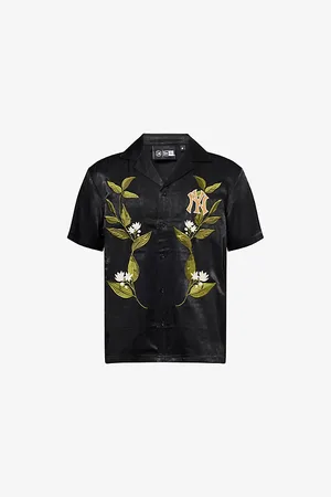 New Era Mens Floral-Embroidered Satin Shirt S
