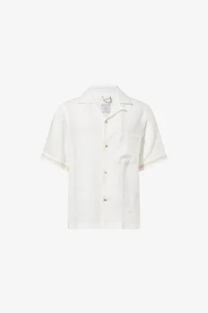 ELEVENTY Mens Notched-Collar Patch-Pocket Linen Shirt S