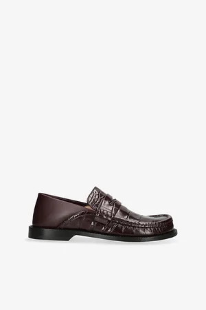 Loewe Womens Campo Crocodile-Embossed Leather Penny Loafers Eur 38/5 Uk Women