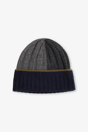 Johnstons Of Elgin Mens Colour Block Ribbed Cashmere Beanie