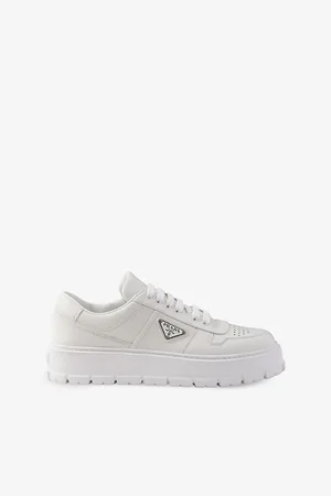 Prada Mens Triangle-Plaque Lace-Up Leather Low-Top Trainers Eur 40.5 / 6.5 Uk Men