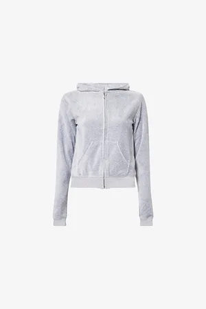Juicy Couture Womens Slip-Pocket Brand-Embroidery Cotton-Blend Hoody Xxs