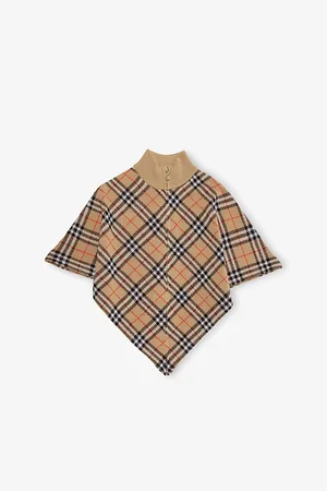Burberry Funnel-Neck Check Wool Cape One Size M
