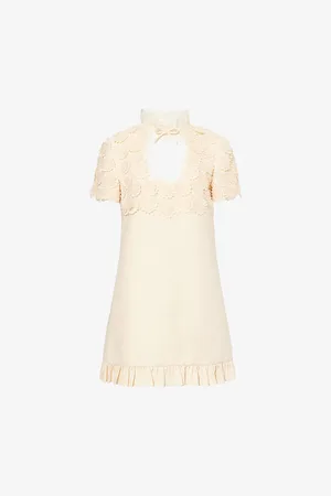 VALENTINO GARAVANI Womens Floral-Appliqué Wool-Silk Mini Dress 8
