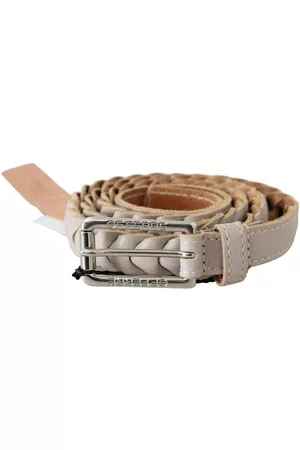 GF FERRE' Silver Chrome Metal Buckle Waist Twisted Leather Belt - 100 cm / 40 Inches
