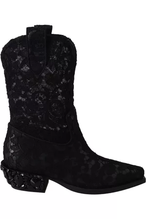 Dolce & Gabbana Women Ankle Boots - Lace Taormina Ankle Cowboy Crystal Shoes - EU35/US4.5