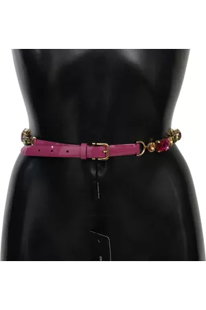 Dolce & Gabbana Women Belts - Leather Crystal Gold Buckle Belt - 90 cm / 36 Inches
