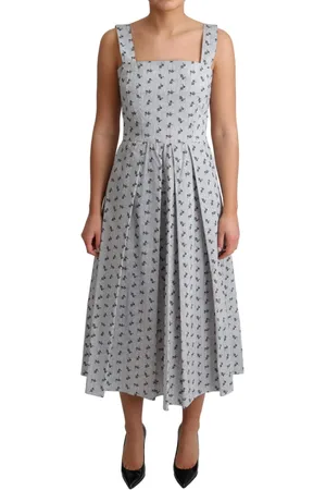 Dolce & Gabbana Blue White Floral Cotton A-Line Dress - IT40|S