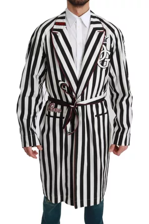 Dolce & Gabbana Men Coats - Black Coat Nightgown Cotton Robe - IT46 | S