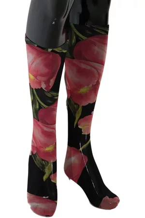 Dolce & Gabbana White Floral Print Tights Nylon Stockings