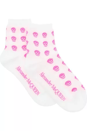 Alexander McQueen Women Socks - Multiskull socks - WHITE FLURO PINK Large