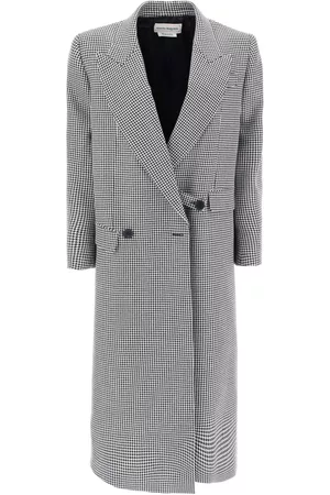 Alexander McQueen Houndstooth asymmetric coat - BLACK IVORY 40