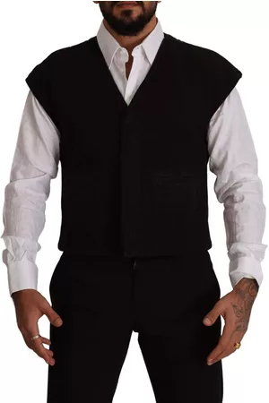 Dolce & Gabbana Black Wool Cotton Dress Waistcoat Vest - IT48 | M