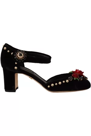 Dolce & Gabbana Black Embellished Ankle Strap Heels Sandals - EU35.5/US5