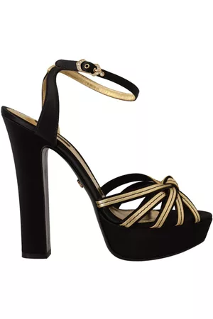 Dolce & Gabbana Black Gold Viscose Ankle Strap Heels Sandals - EU40/US9.5