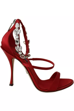 Dolce & Gabbana Red Suede Crystals Sandal - EU38/US7.5