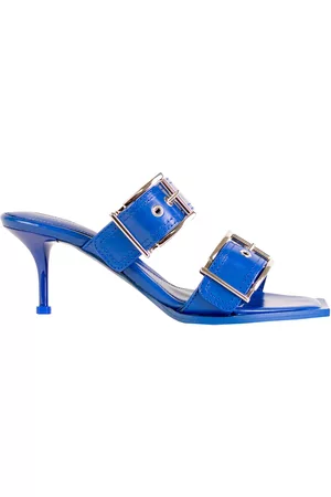 Alexander McQueen Blue Heeled Buckle Leather Sandals - 36