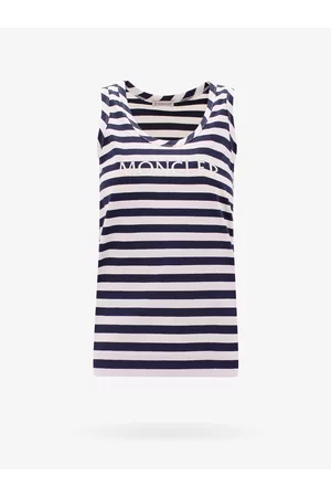 Moncler Women Tank Tops - Round Neck sleeveless Cotton Stitched Profile printed TOP - XS
