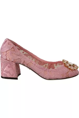 Dolce & Gabbana Women Lace-up Heels - Pink Taormina Lace Crystal Pumps Pastel Shoes - EU35.5/US5