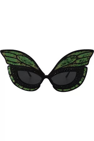 Dolce & Gabbana Women Sunglasses - Black Green Special Edition Butterfly Sequined Women Sunglasses