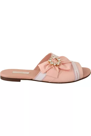 Dolce & Gabbana Flat Shoes - Pink White Crystal Slides Flats Shoes - EU38/US7.5