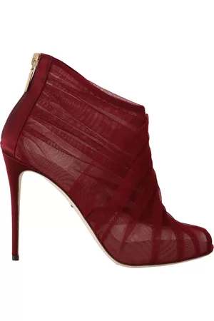 Dolce & Gabbana Ankle Boots - Red Tulle Ankle Boots Stiletto Heels Shoes - EU38.5/US8