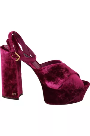 Dolce & Gabbana Women Platform Sandals - Pink Velvet Platform Sandals Keira Shoes - EU39/US8.5
