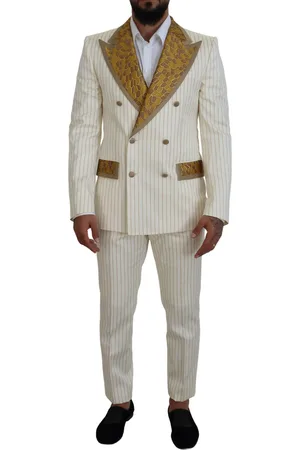 Dolce & Gabbana Gold Striped Tuxedo Slim Fit Suit - IT46 | S