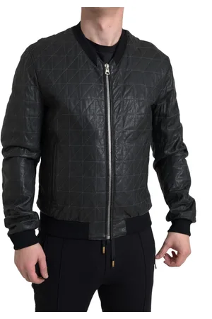 Dolce & Gabbana Leather Full Zip Bomber Coat Jacket - IT50 | L